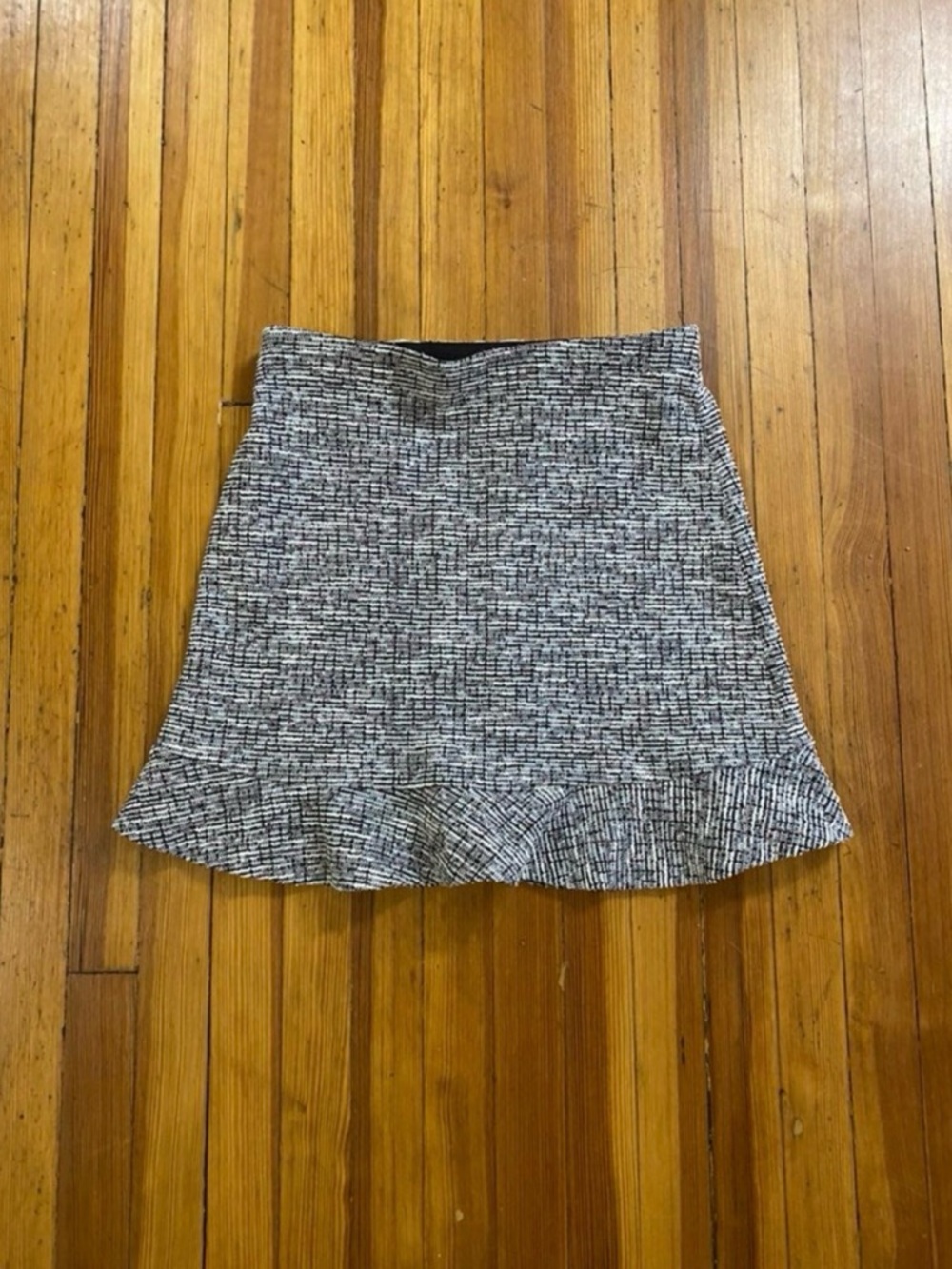 LOFT Black and White Tweed A-Line Skirt with Ruffle Hem